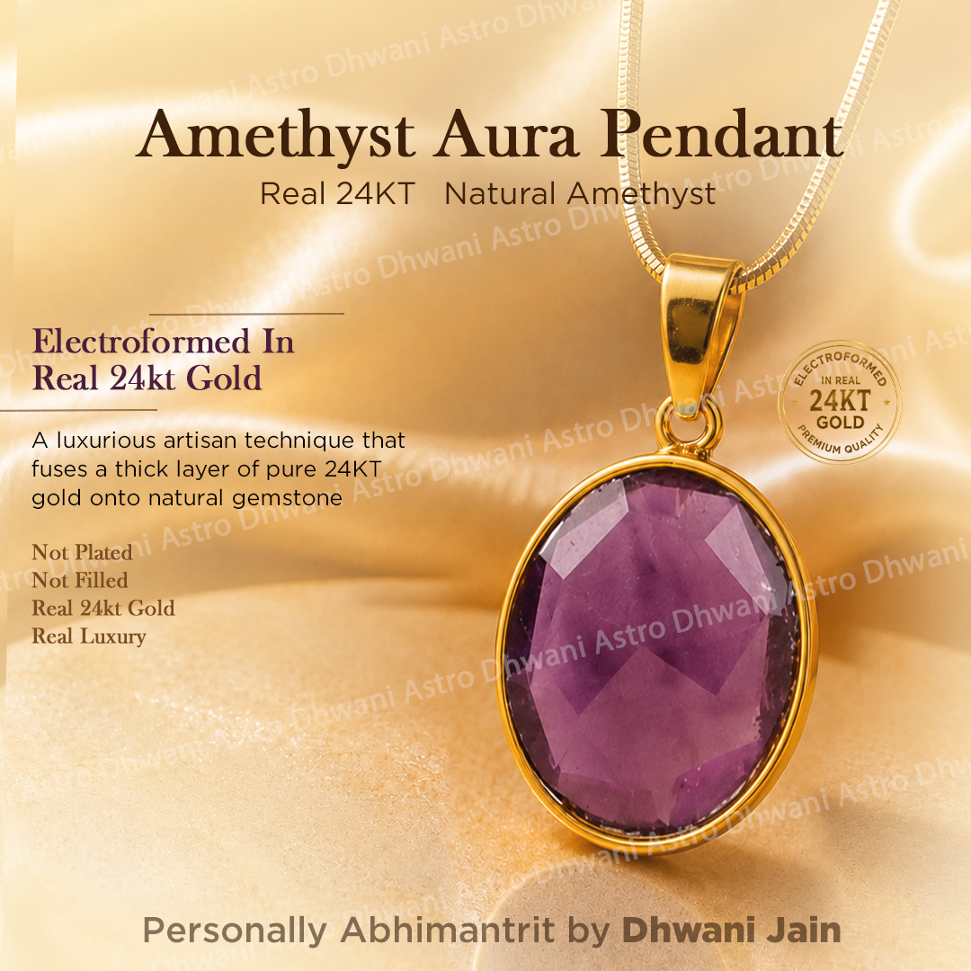 Amethyst Aura Pendant with 24KT gold on a gold background