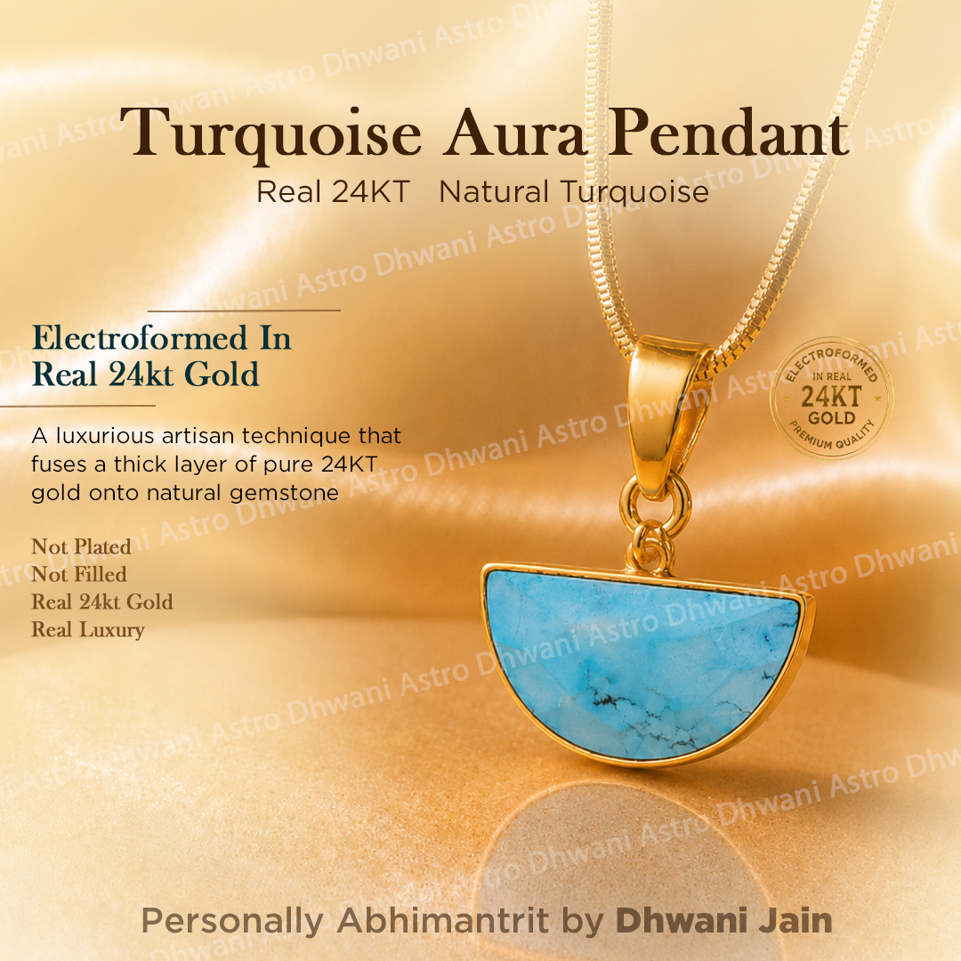 Half Moon Turquoise Aura Pendant in Real 24KT Gold Electroformed