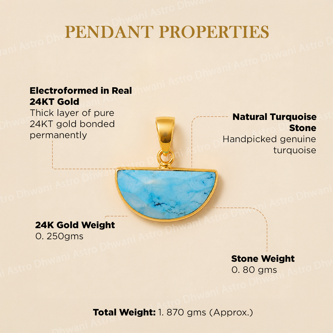 Half Moon Turquoise Aura Pendant in Real 24KT Gold Electroformed