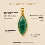Gold pendant with green onyx stone on a beige background