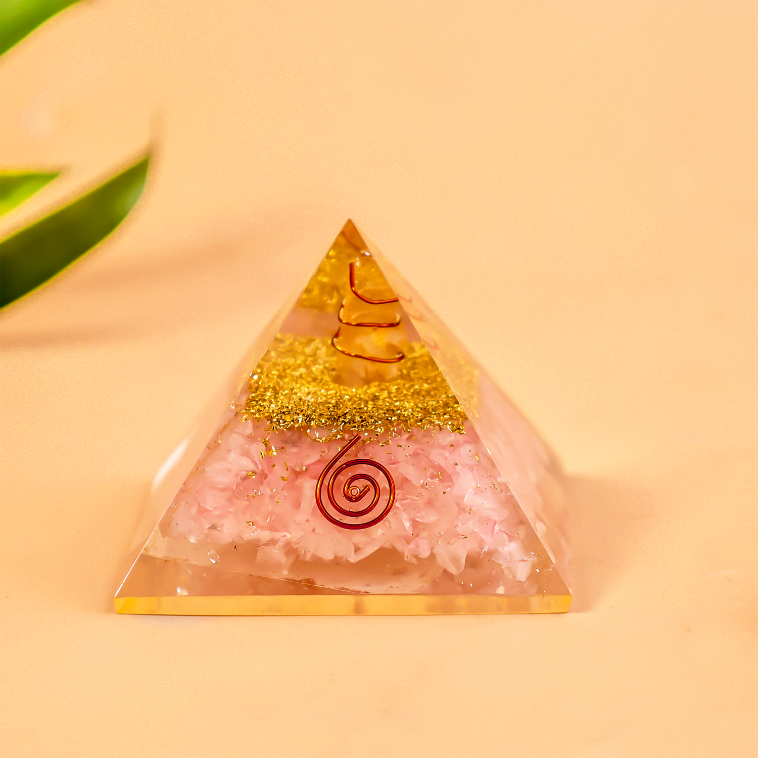Rose Quartz Pyramid with Shri Yantra