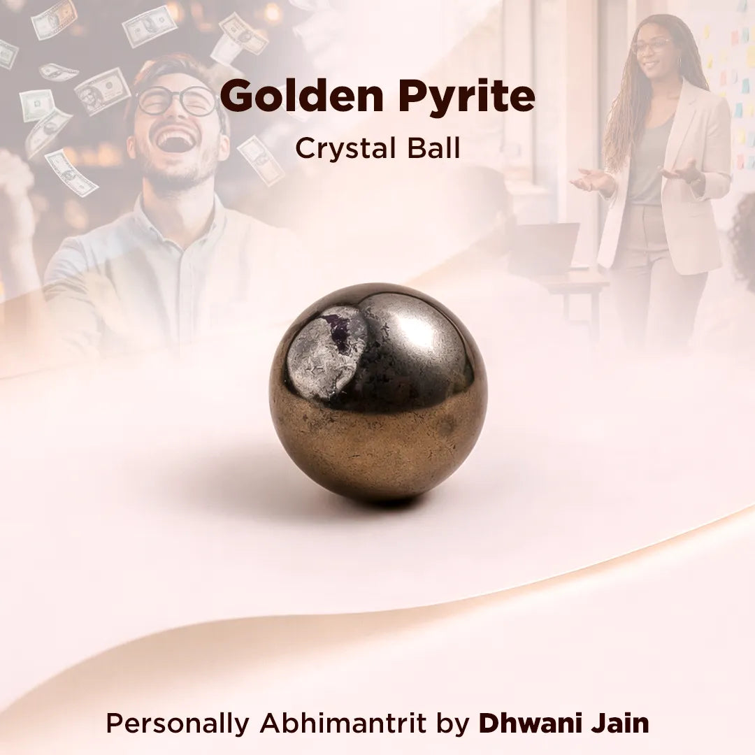 Crystal ball labeled 'Golden Pyrite' with people in the background