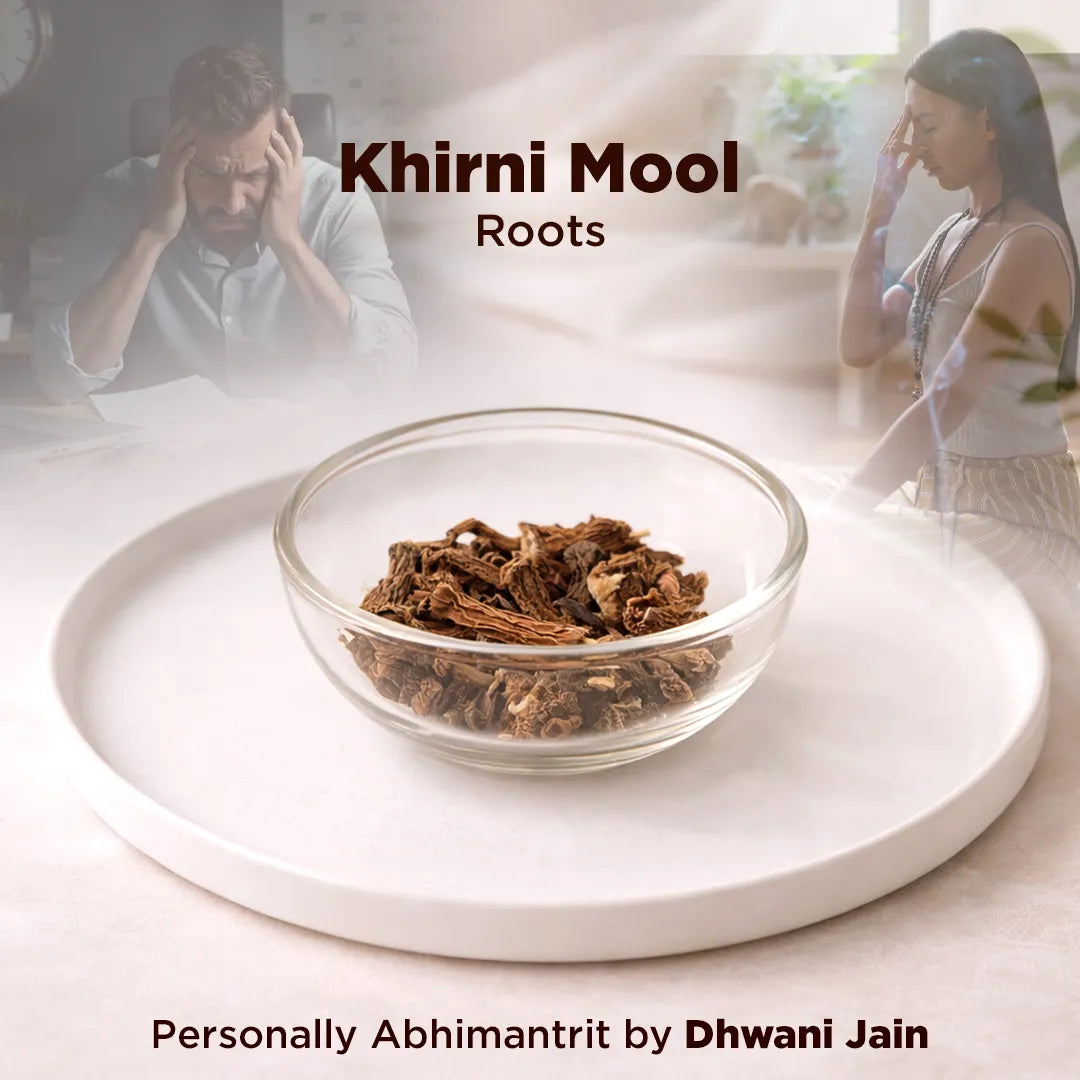 Glass bowl with dried roots on a white surface, with people in the background.