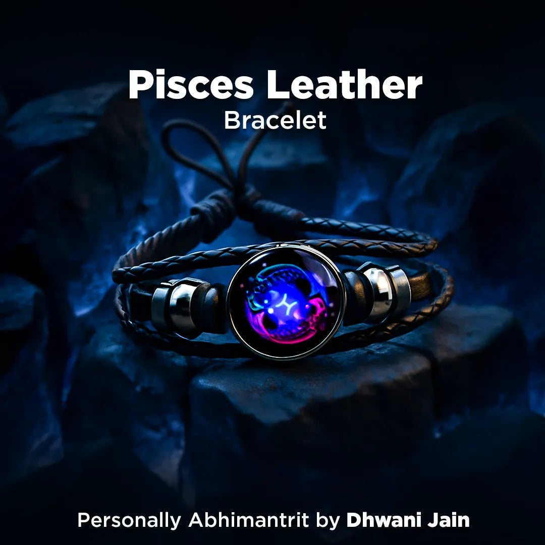 Pisces Leather Bracelet for Intuition, Peace & Zodiac Energy