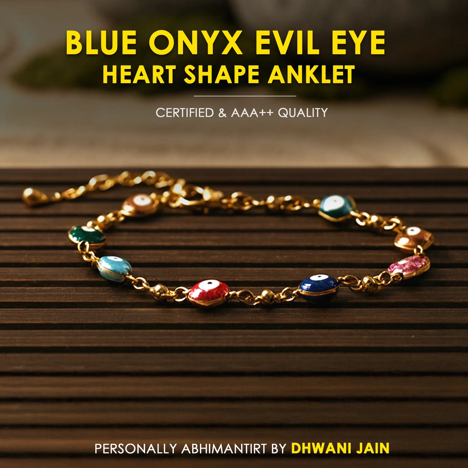Heart Shape Blue Onyx Evil Eye Anklet