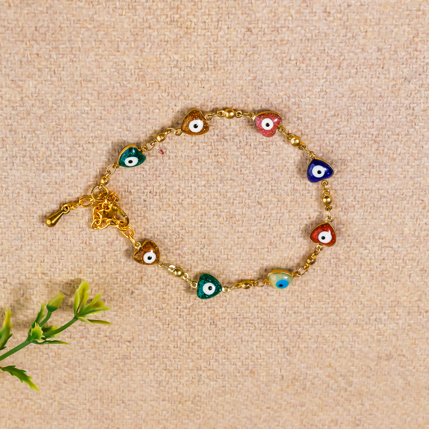 Heart Shape Blue Onyx Evil Eye Anklet - Abhimantrit & Certified