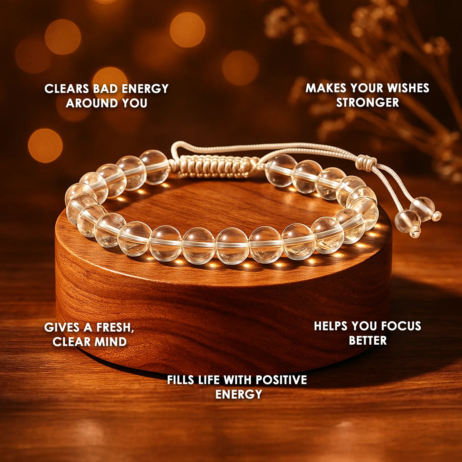 Removes Depression, Anger & Anxiety: Clear Quartz Thread Bracelet