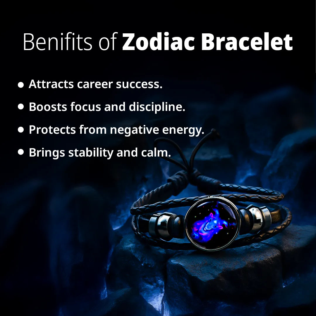 Capricorn Leather Bracelet for Discipline, Success & Zodiac Energy