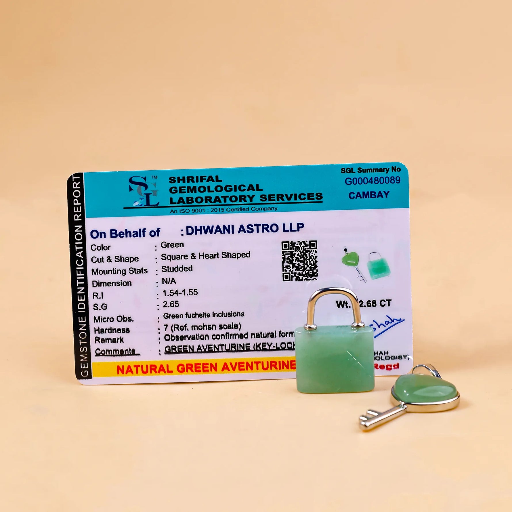 Green Aventurine Lock And Key Pendant