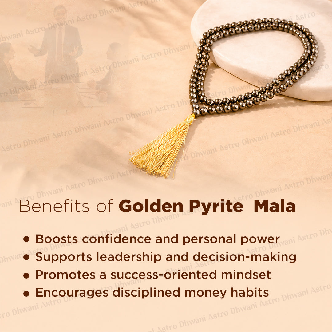 Golden Pyrite Crystal Mala – Wealth, Success & Confidence