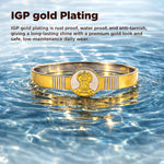 Gold bracelet with IGP gold plating in water, text about properties of IGP gold plating.