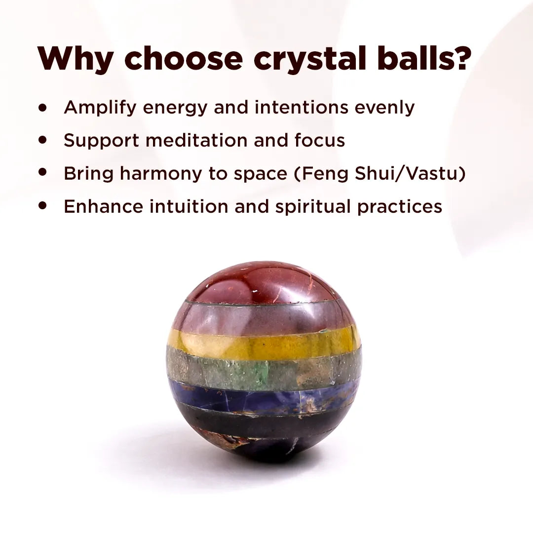 Colorful crystal ball with text explaining benefits on a white background