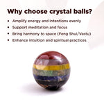 Colorful crystal ball with text explaining benefits on a white background
