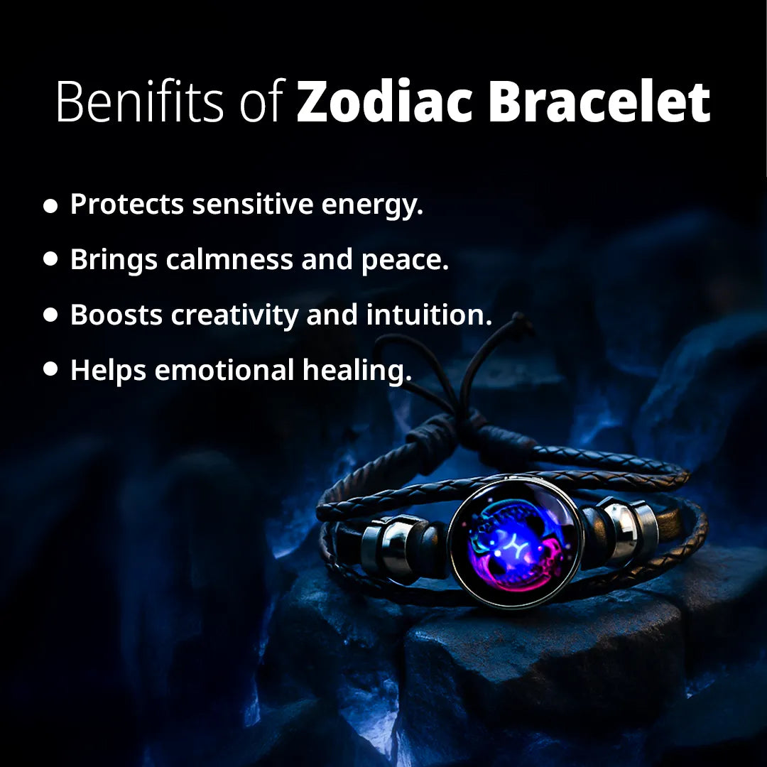 Pisces Leather Bracelet for Intuition, Peace & Zodiac Energy