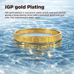 Gold bracelet with engraved text in water, featuring IGP gold plating text.
