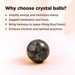 Crystal ball with text explaining benefits on a blurred background