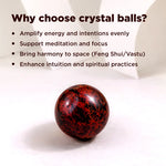 Red crystal ball with text on benefits on a white background