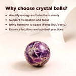 Purple crystal ball with text explaining benefits on a light background