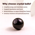 Black crystal ball with text explaining benefits on a light background
