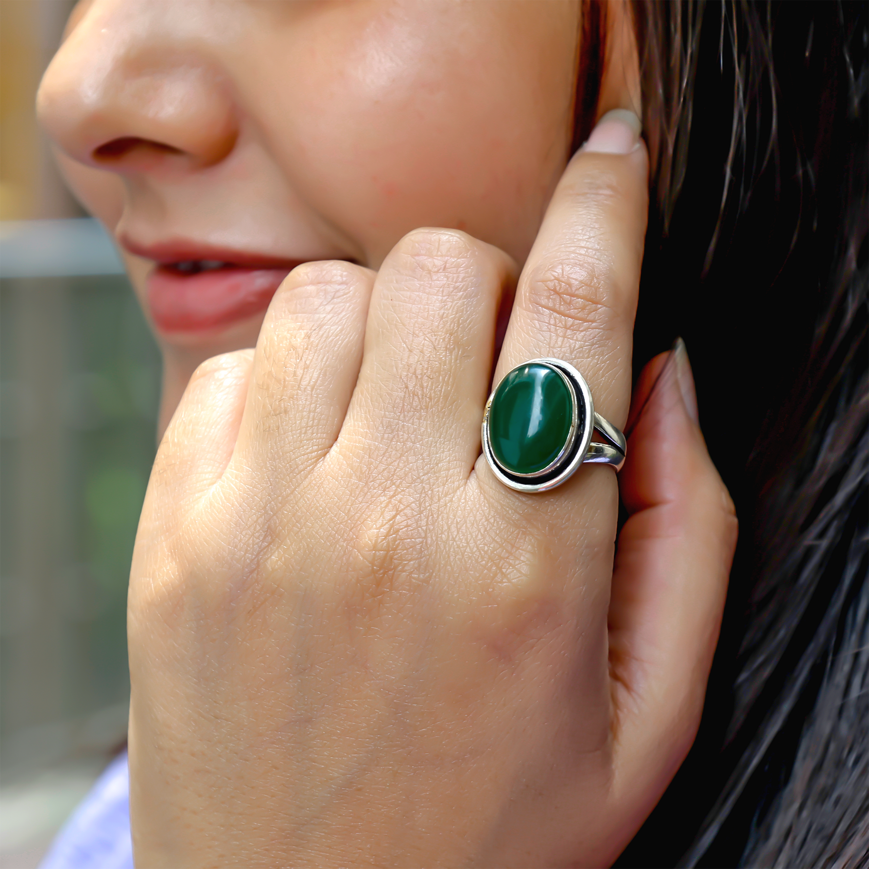 Green Onyx Ring - Abhimantrit & Certified
