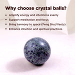 Crystal ball with text explaining benefits on a light background