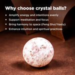 Crystal ball with text explaining benefits on a brown background