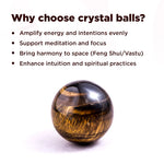 Crystal ball with text explaining benefits on a white background