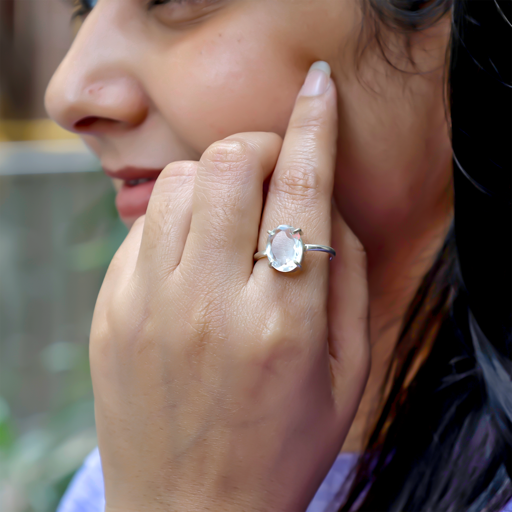 Removes Depression, Anger & Anxiety: Clear Quartz Ring - Abhimantrit & Certified