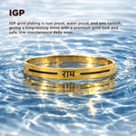 Gold bracelet with engraved text in water, featuring IGP gold plating text.