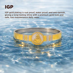 Gold and silver bracelet with engraved design in water, featuring IGP gold plating text.