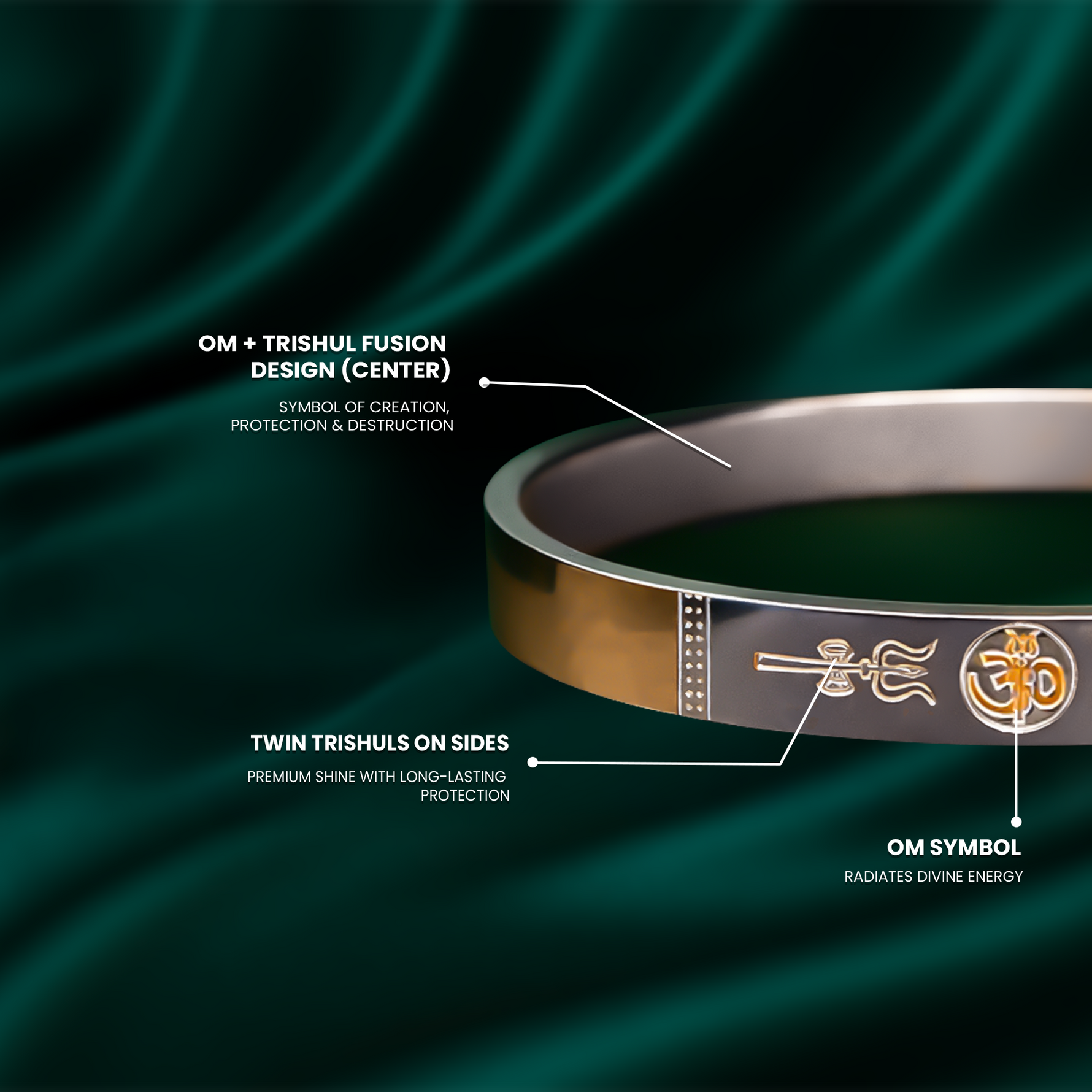 Om Trishul Kada (IGP Gold & Silver Plating) - Abhimantrit