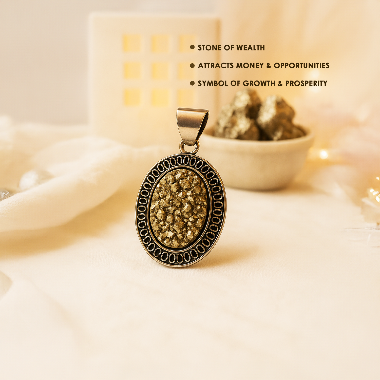 Raw Pyrite Pendant for Wealth & Money - Abhimantrit