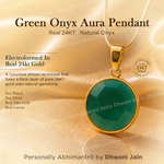 Green Onyx Aura Pendant with 24KT Gold on a gold background