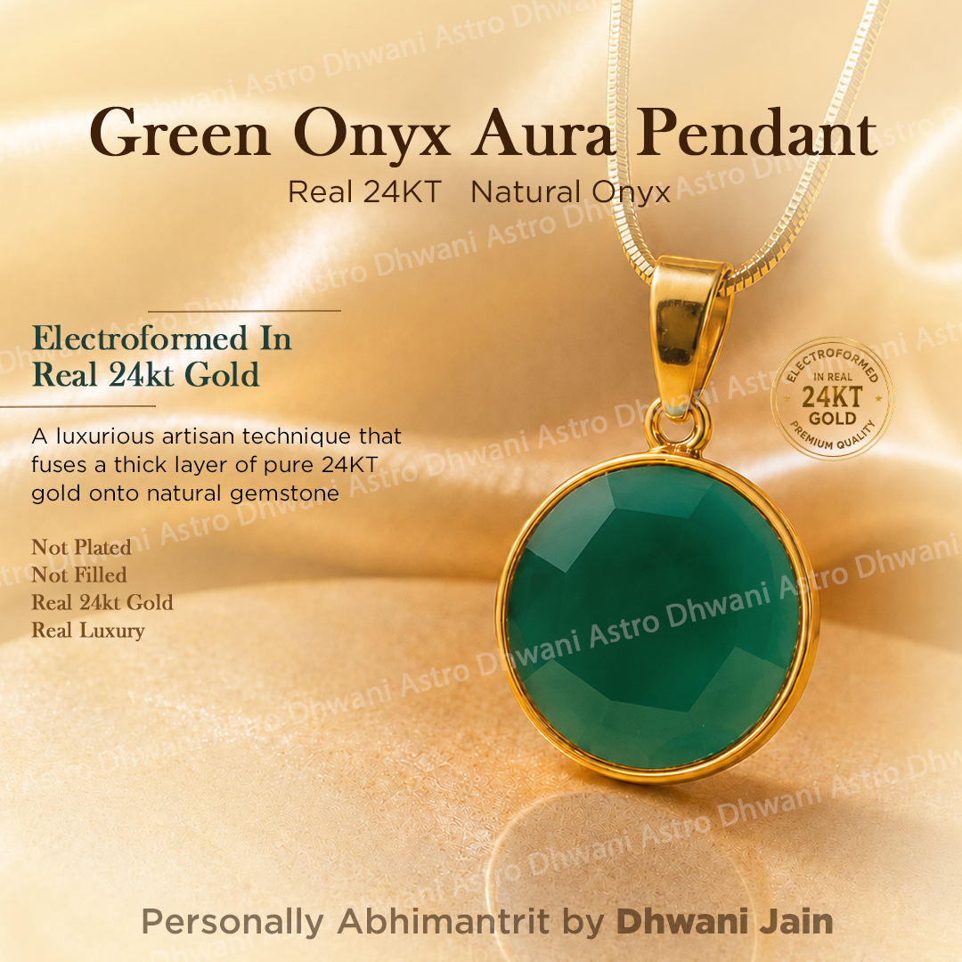 Green Onyx Aura Pendant with 24KT Gold on a gold background