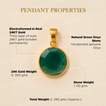 Gold pendant with green onyx stone on a beige background