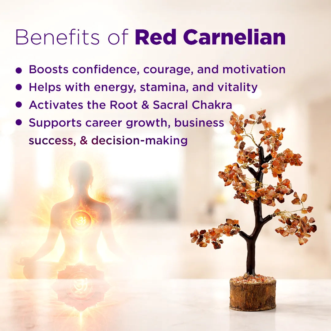 benefits of red carnelianRed Carnelian Crystal Tree – Motivation, Confidence & Career Growth