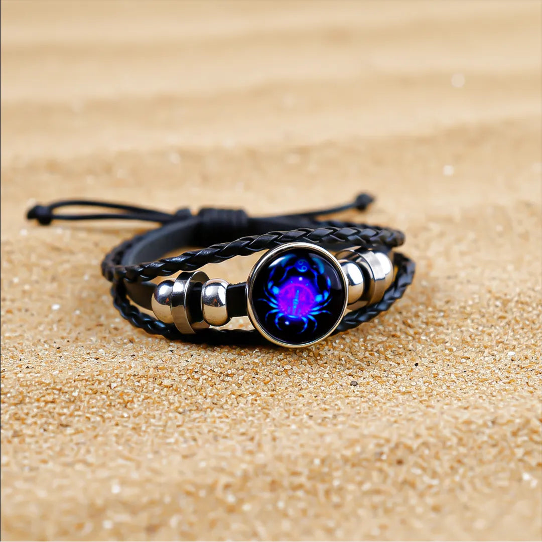 Cancer Leather Bracelet for Emotional Balance, Protection & Zodiac Energy