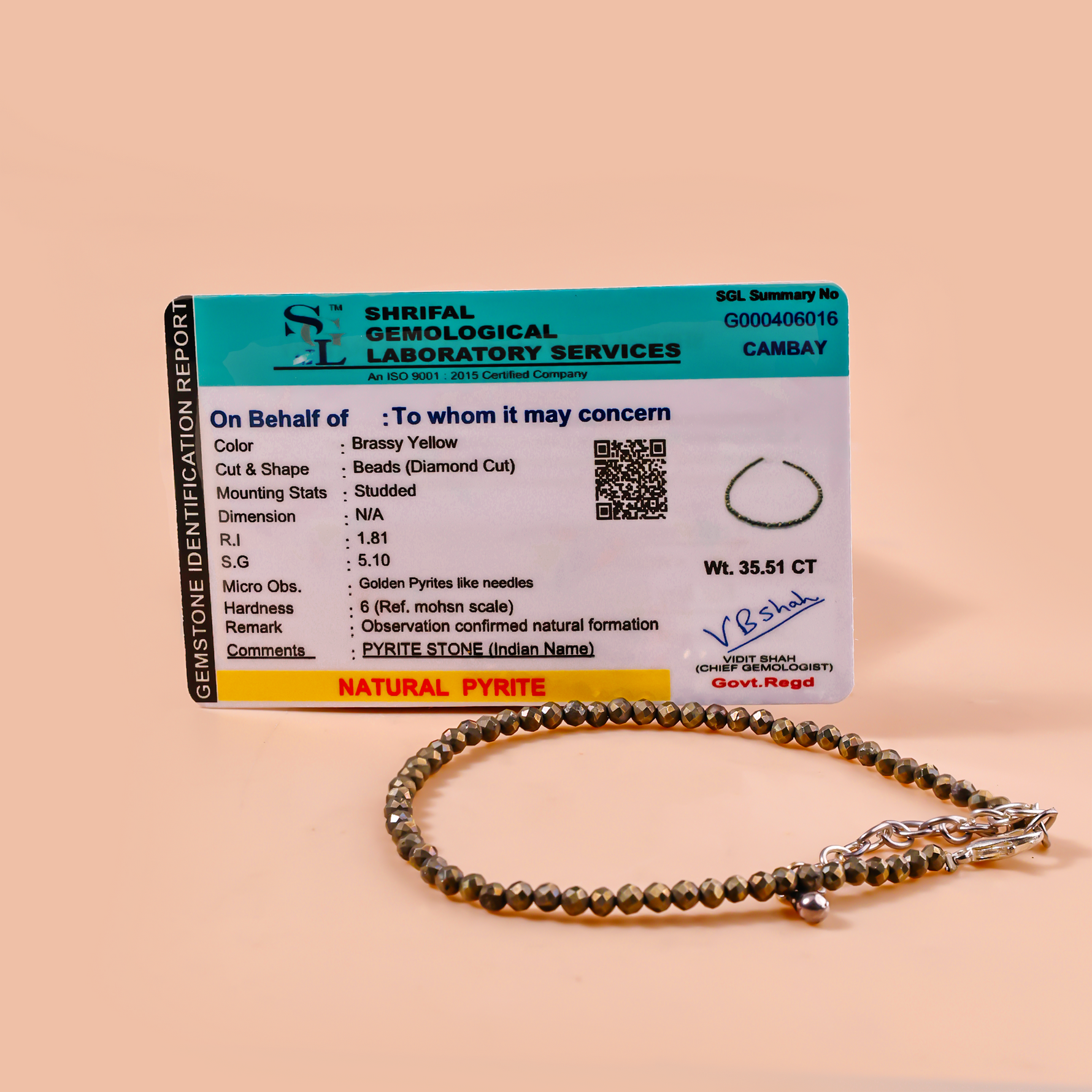 Pyrite Diamond Cut Anklet - Abhimantrit & Certified