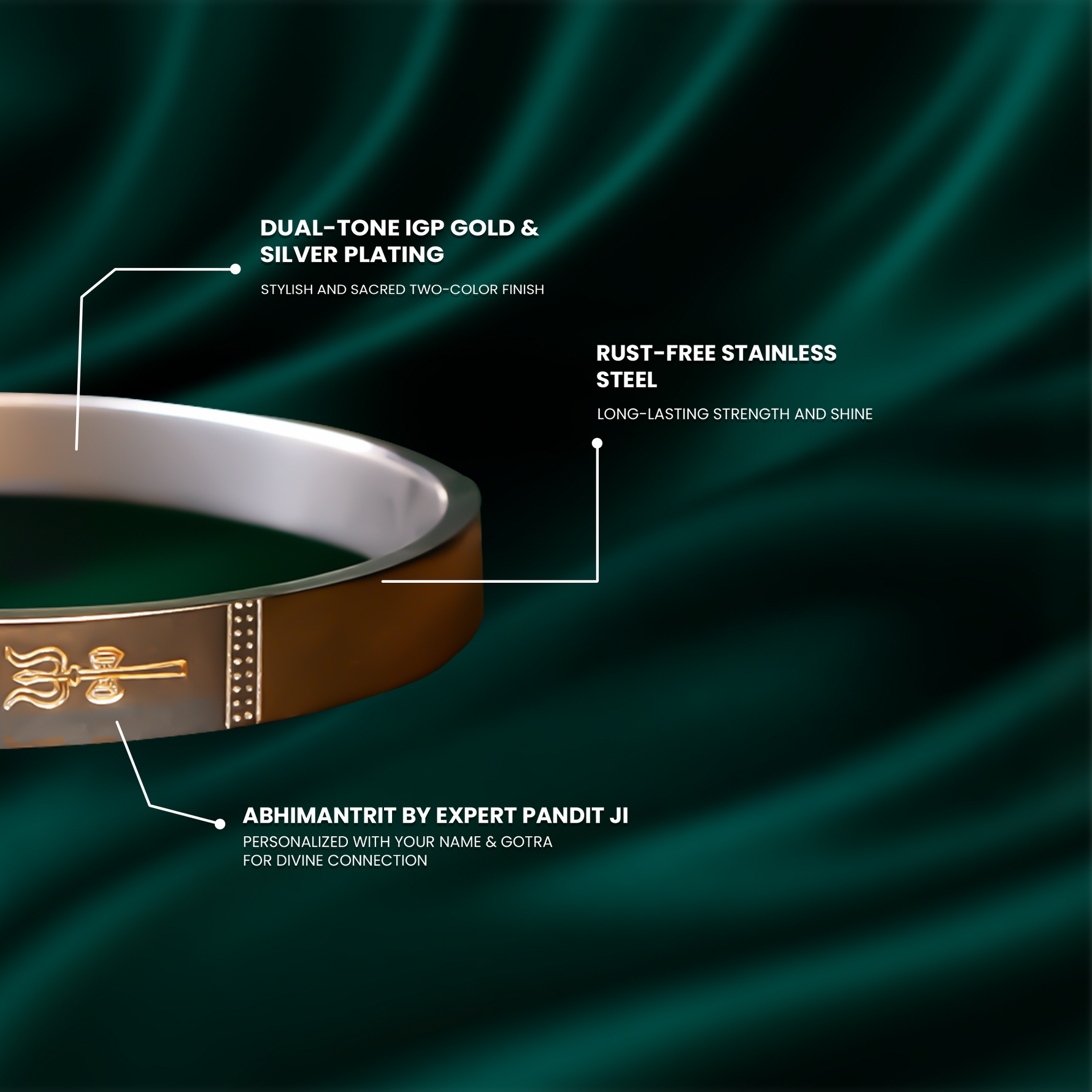 Om Trishul Kada (IGP Gold & Silver Plating) - Abhimantrit