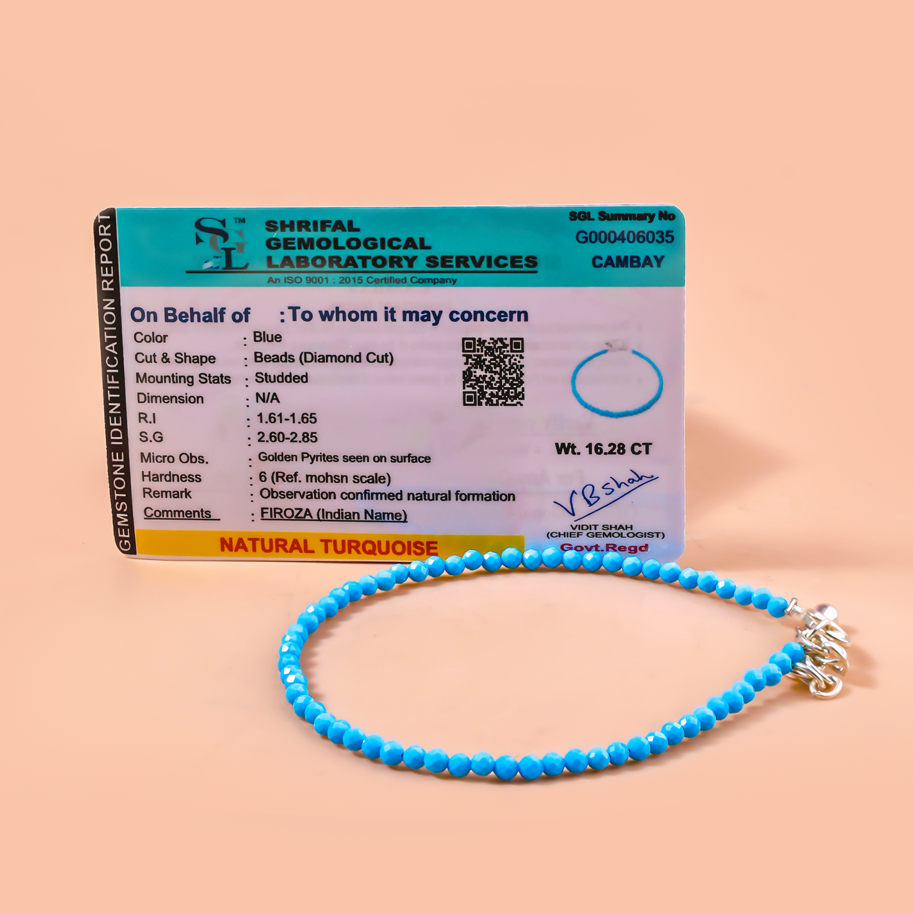 Turquoise Diamond Cut Anklet - Abhimantrit & Certified