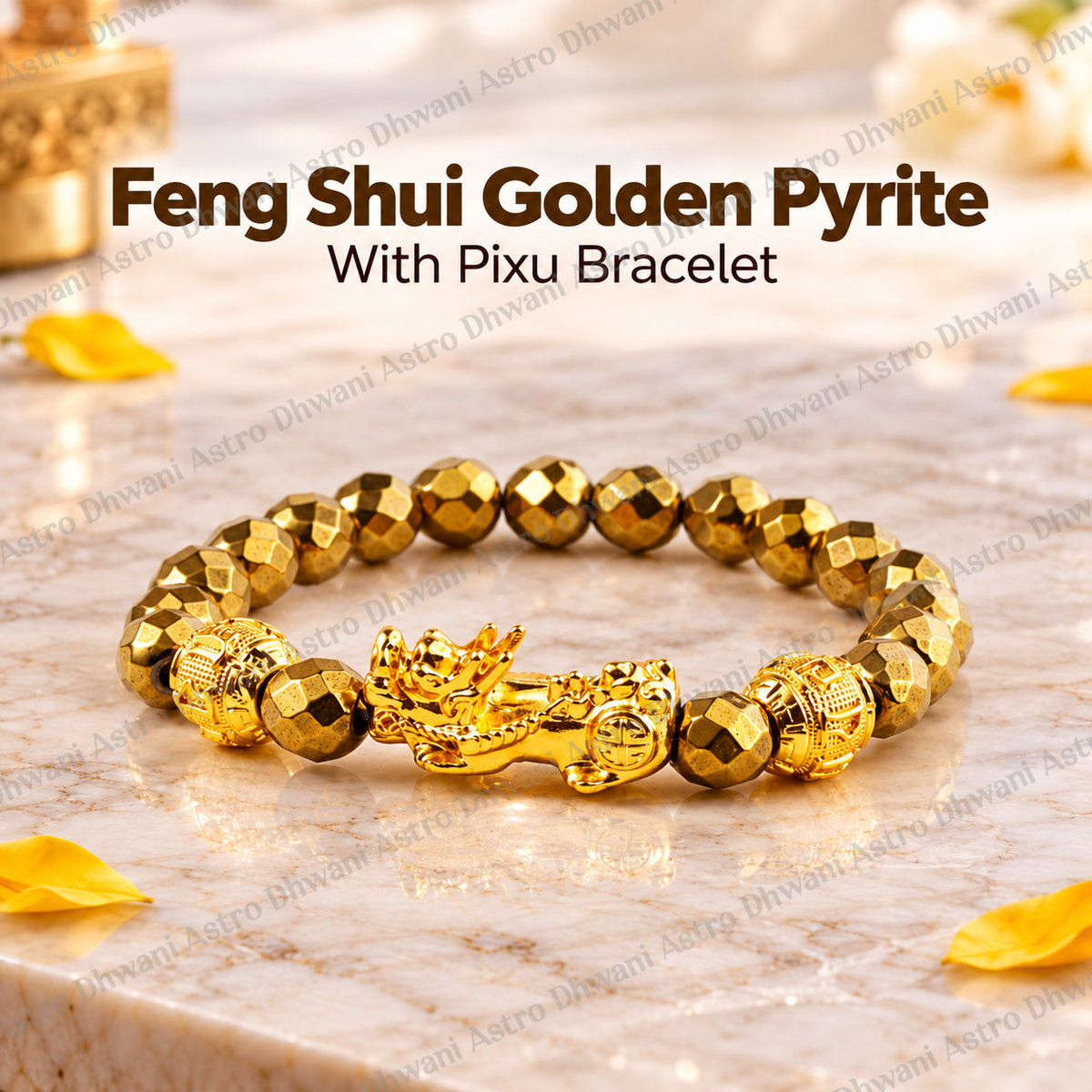 Golden Pyrite with Pixiu Bracelet for Wealth, Protection & Success