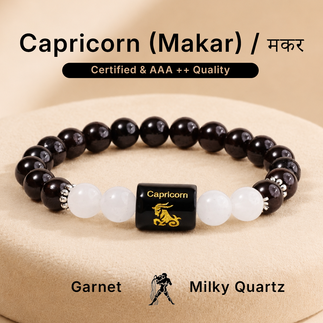 Capricorn Zodiac Bracelet – Onyx & White Jade Bracelet for Discipline and AmbitionZodiac Sign Bracelet – All 12 Signs | Energized Gemstone Bracelet | Dhwani Astro