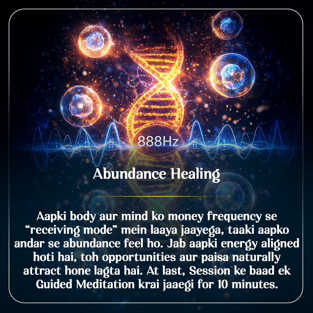 Abundance Healing concept with DNA strand and energy waves on a dark background