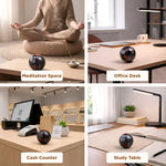 Product used in various settings including meditation space, office desk, cash counter, and study table.