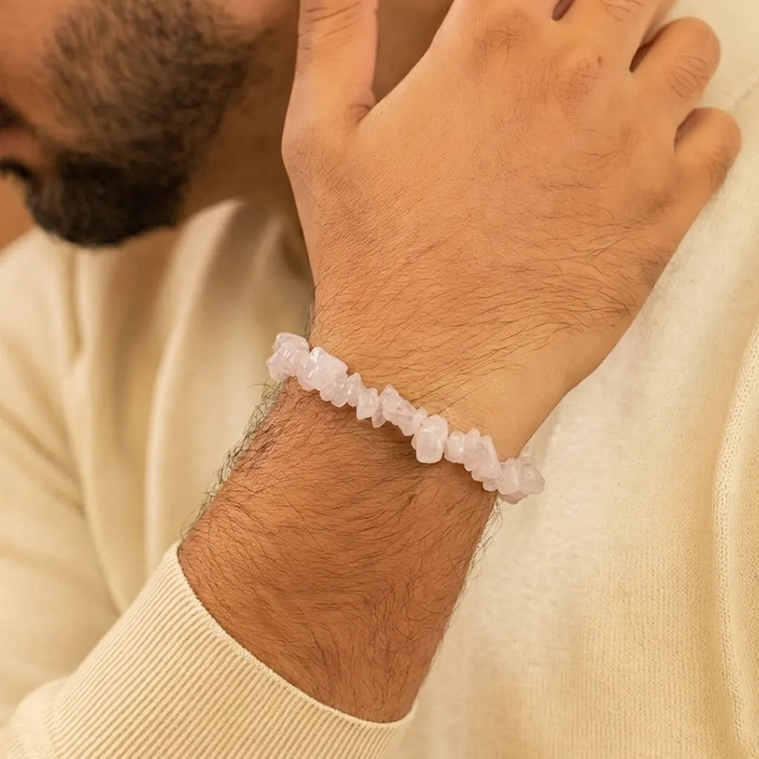 Improve Love, Relationship & Emotional Connection: Rose Quartz Uncut Crystal Bracelet