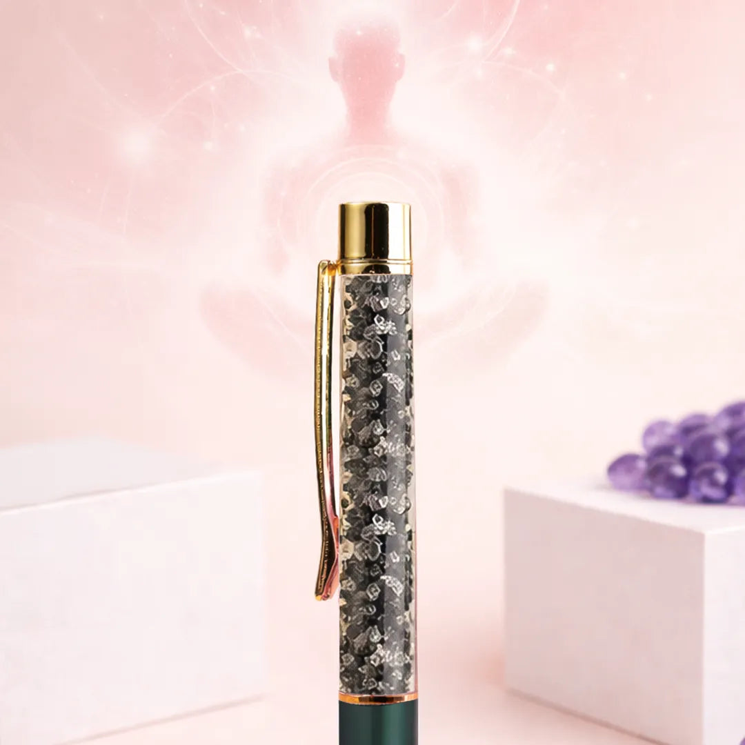 Decorative pen with decorative casing on a pink background