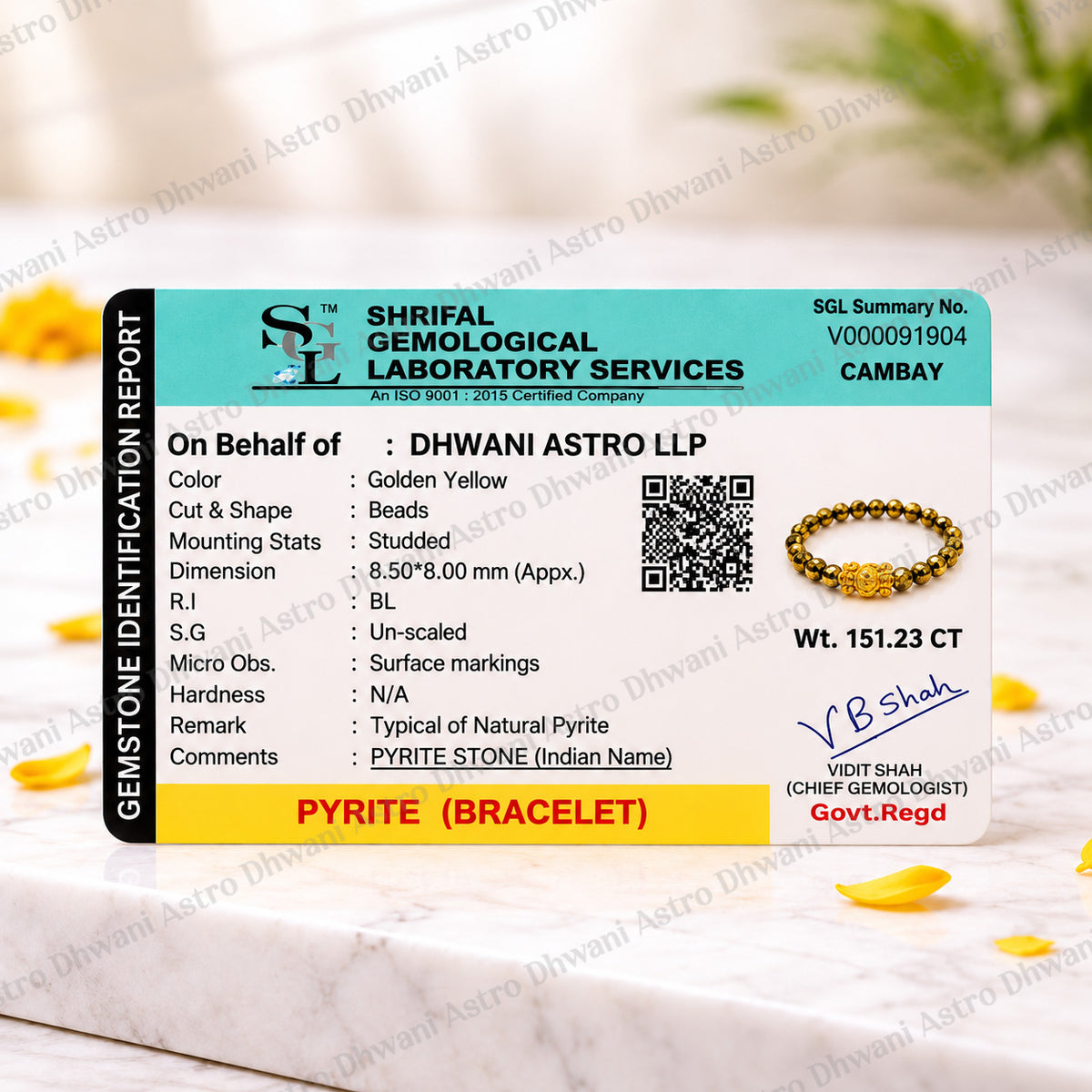 Golden Pyrite with Pixiu Bracelet for Wealth, Protection & Success
