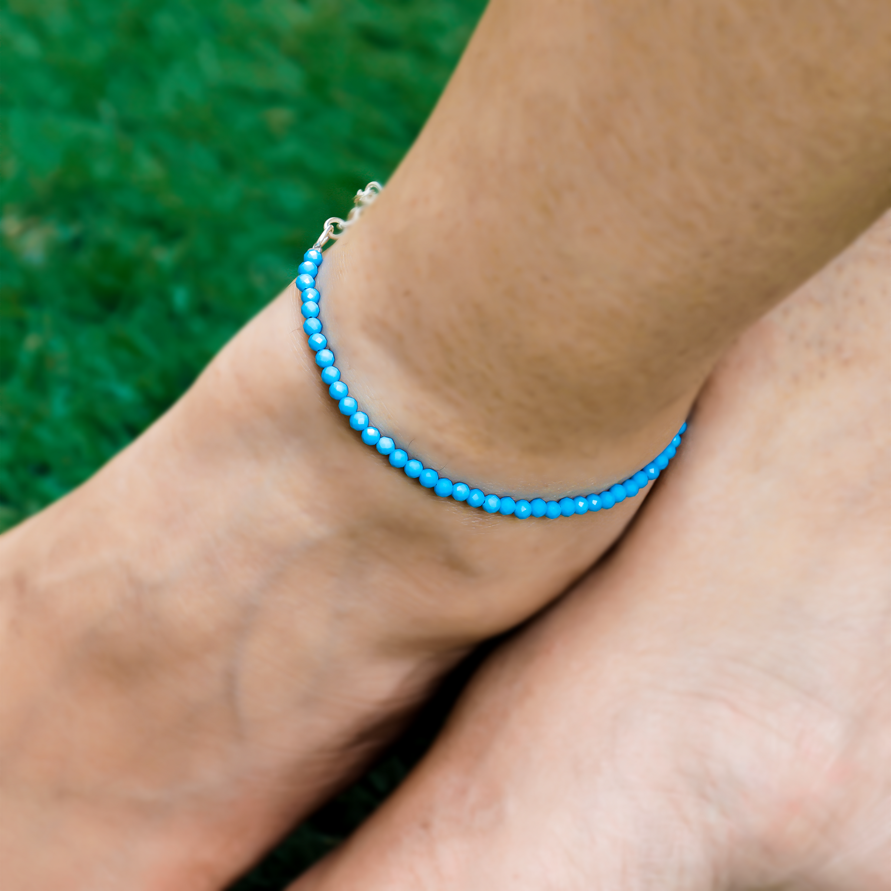 Turquoise Diamond Cut Anklet - Abhimantrit & Certified