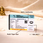 Shriful Gemological Laboratory Services certificate for a Multi Tiger's Eye bracelet on a soft fabric background.