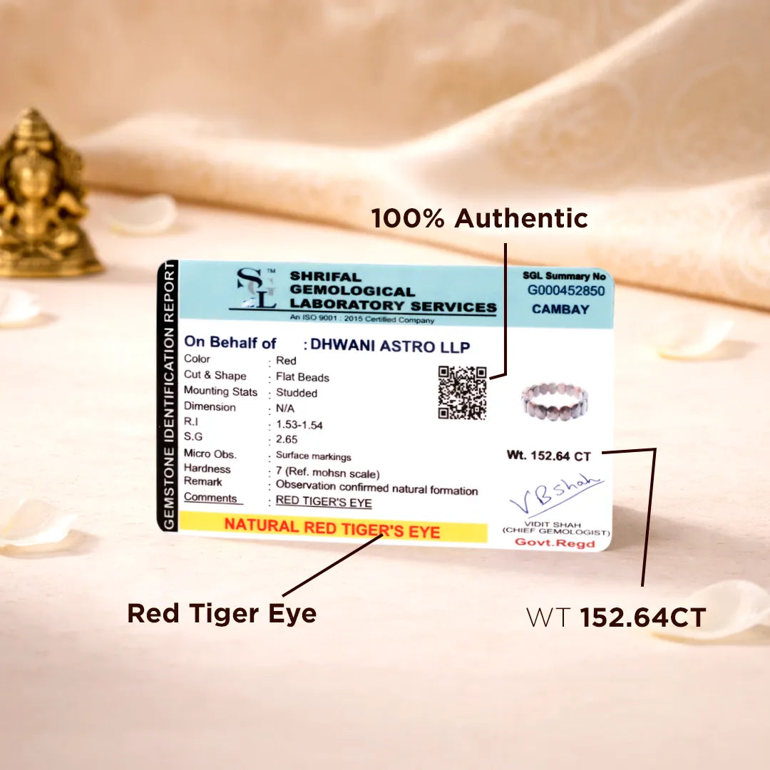 Jewelry label with gemstone details on a soft fabric background